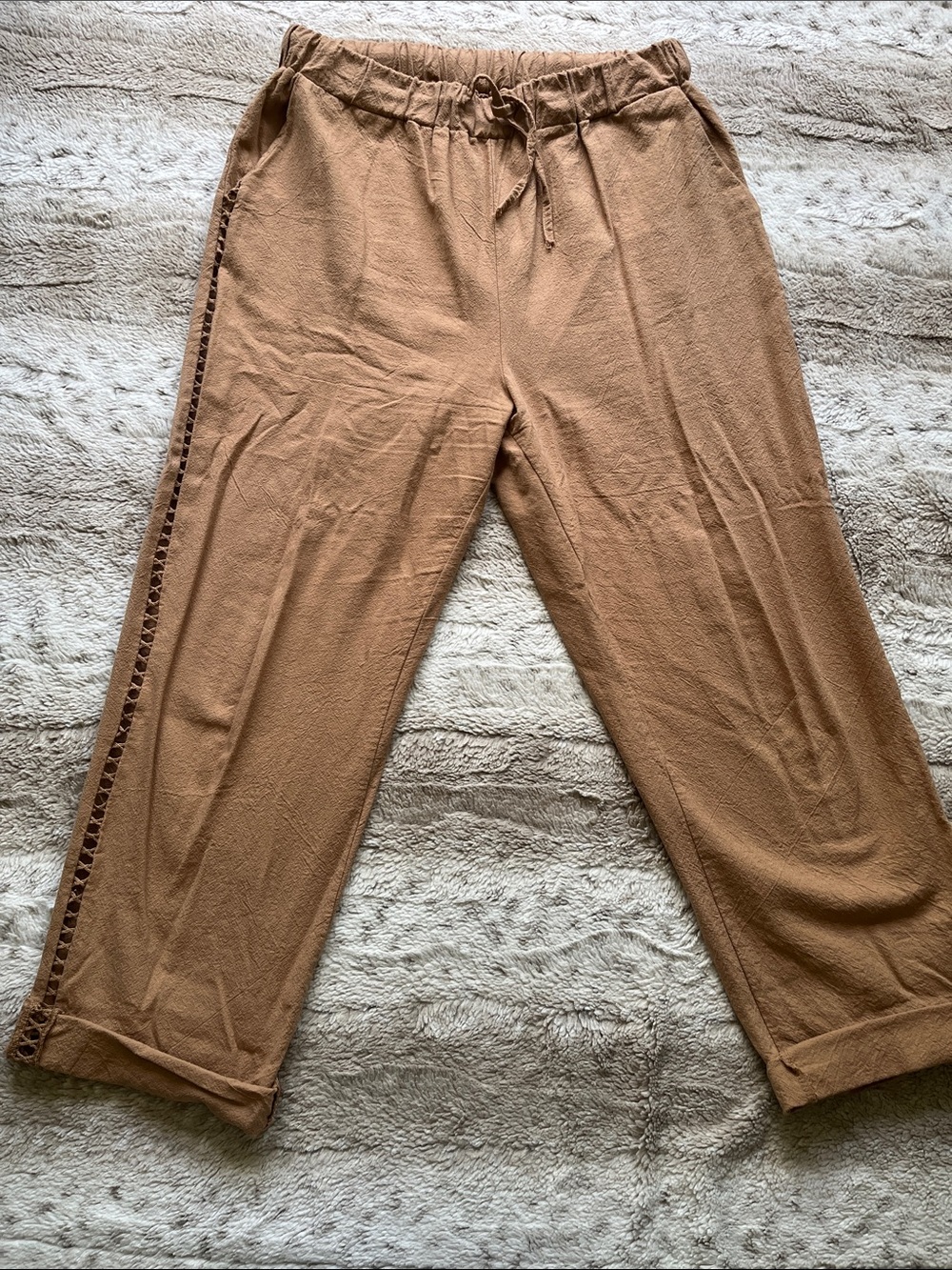 Casual Drawstring Women's Pants in Tan/Camel